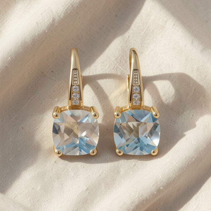 Mystic Sapphire Stone Hoop Gold Earrings