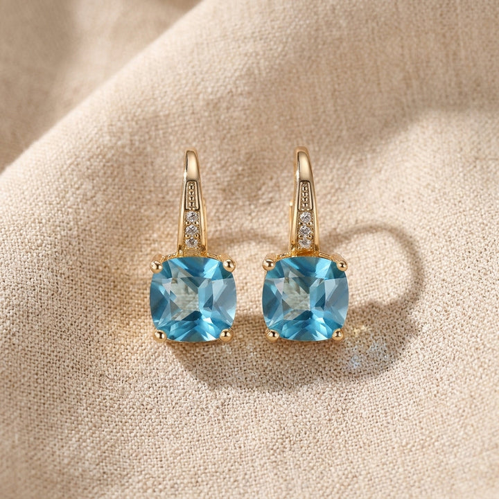 Mystic Sapphire Stone Hoop Gold Earrings