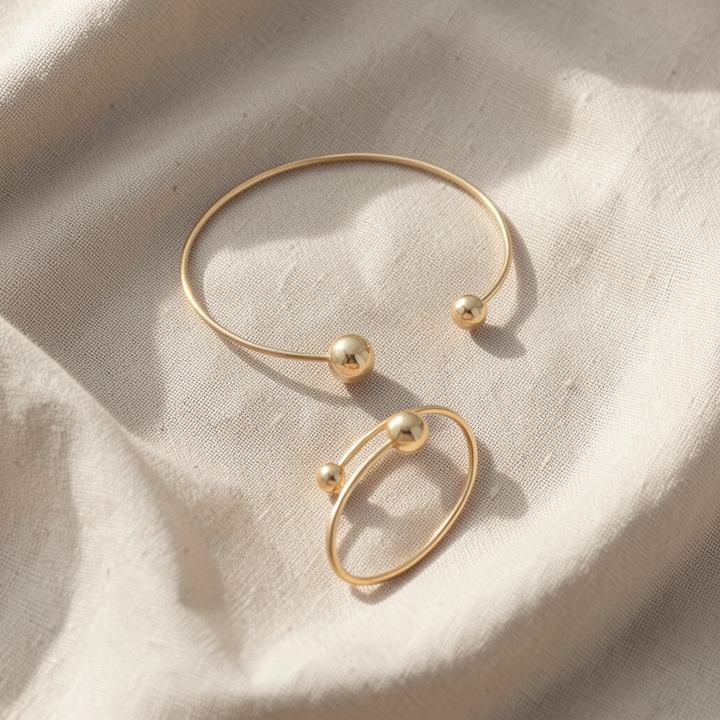 Minimalist Glow Collar & Cuff Bracelet Set | Gold