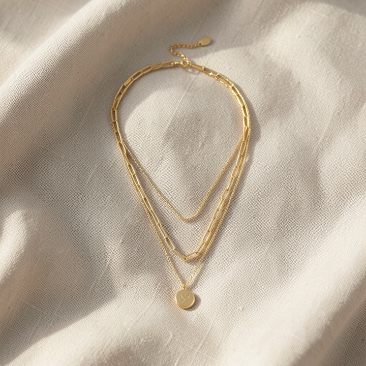 Gold Layered Paperclip & Coin Pendant Necklace